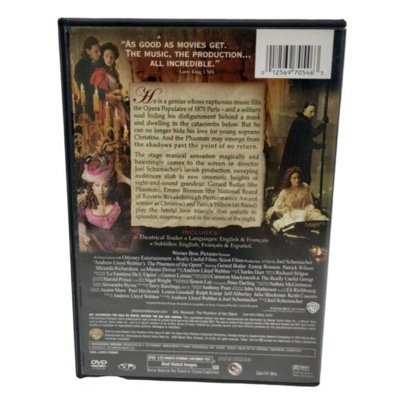 The Phantom of the Opera Widescreen DVD Andrew Lloyd Weber Gerard Butler - Picture 3 of 4